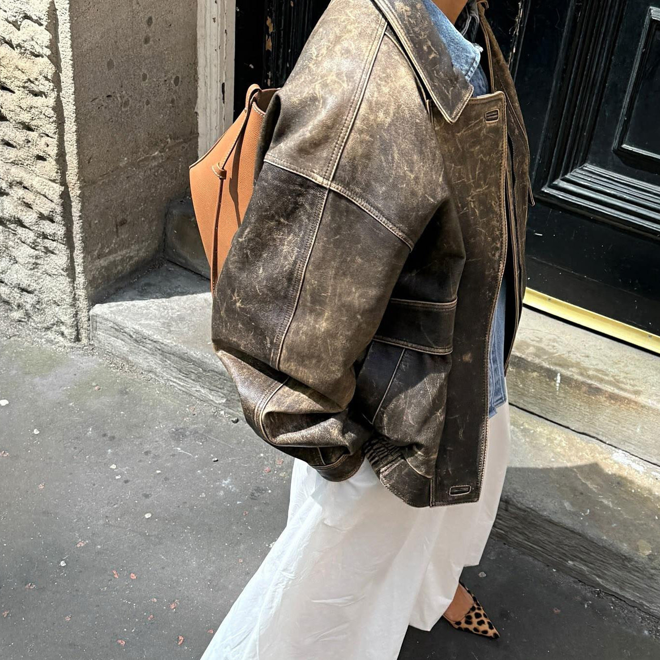 Kayna| Veste Vintage En Cuir Vieilli