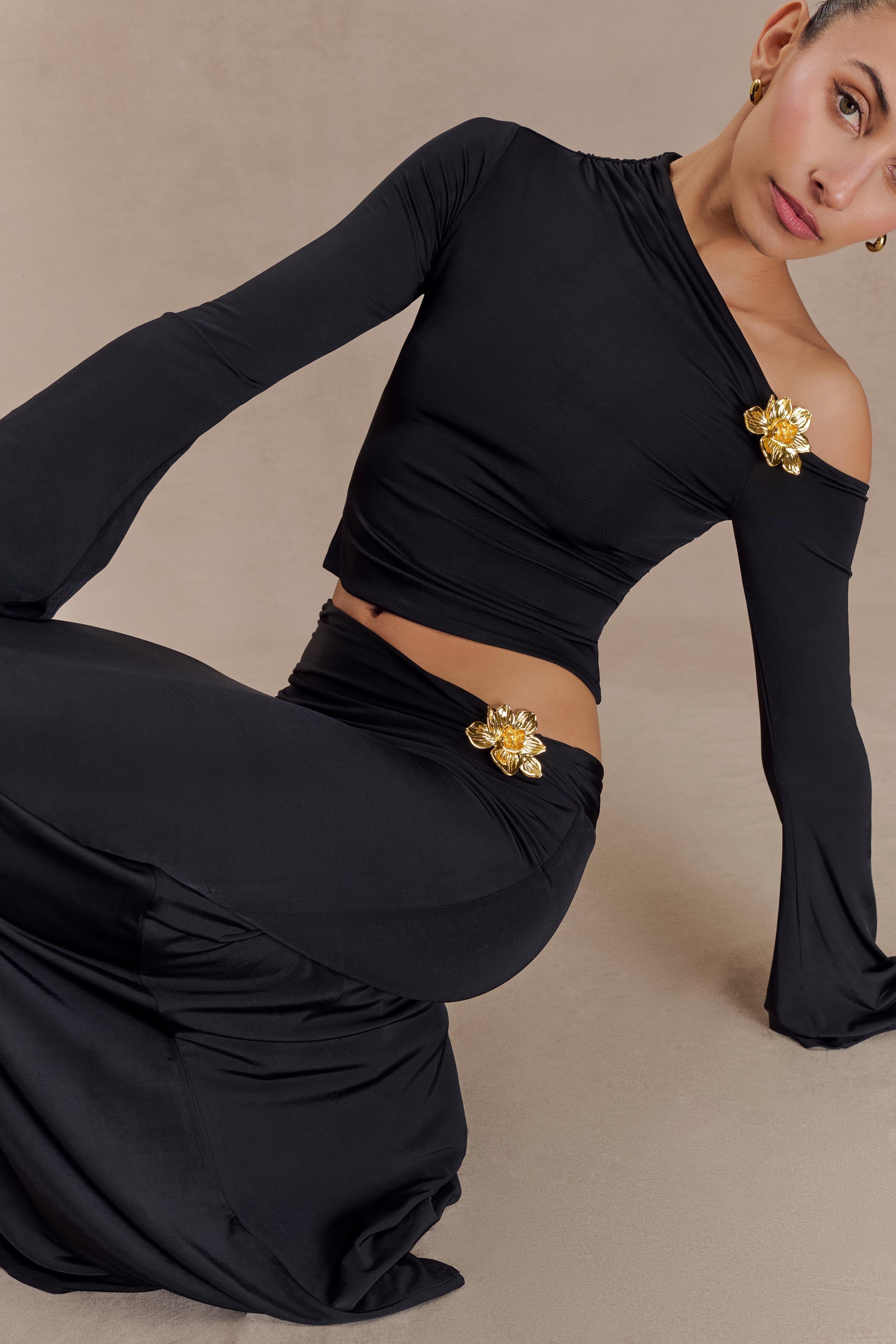 Wilma | Ensemble Jupe Longue Taille Haute et Top Manches Longues Évasées
