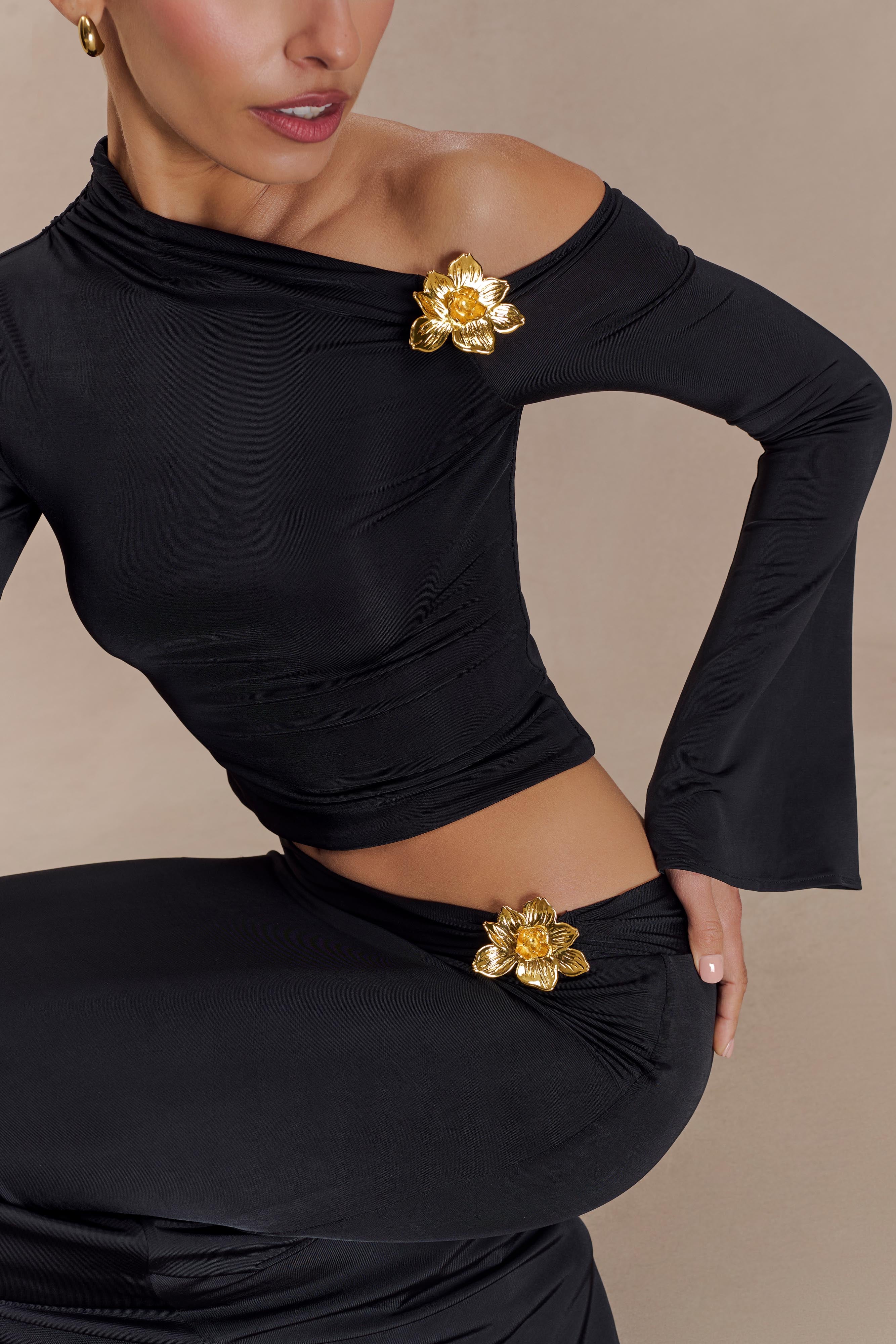 Wilma | Ensemble Jupe Longue Taille Haute et Top Manches Longues Évasées
