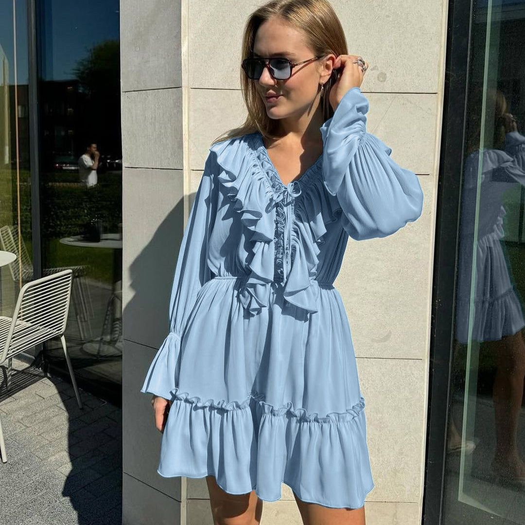 Julie | Robe Courte à Volants et Manches Bouffantes
