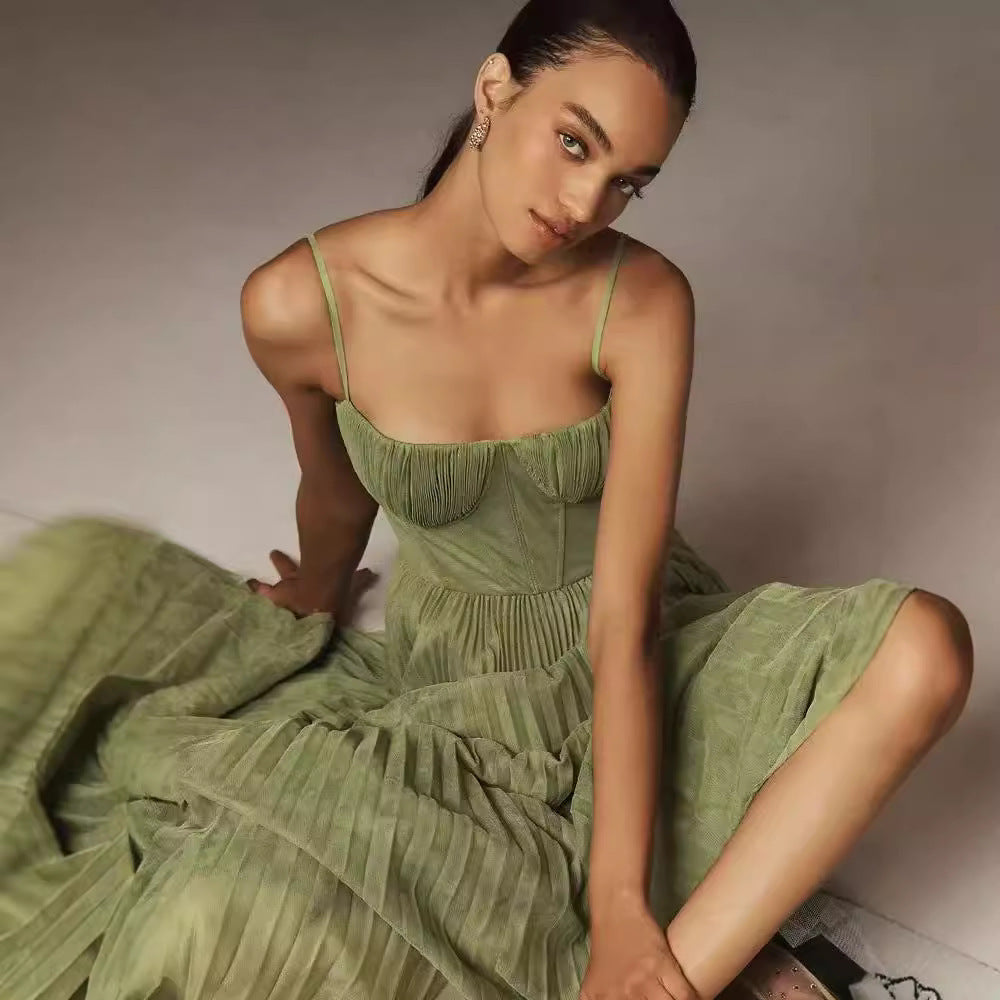 Lorna | Robe Midi Bustier Plissée