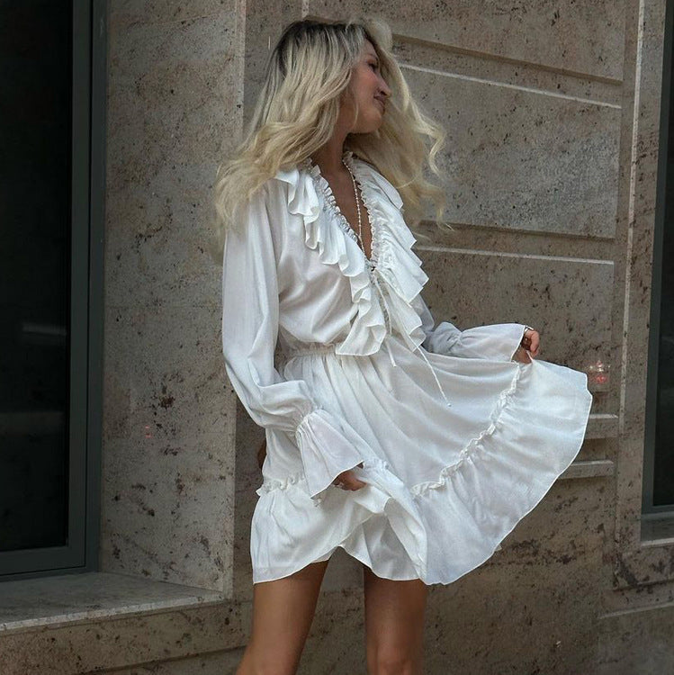 Julie | Robe Courte à Volants et Manches Bouffantes