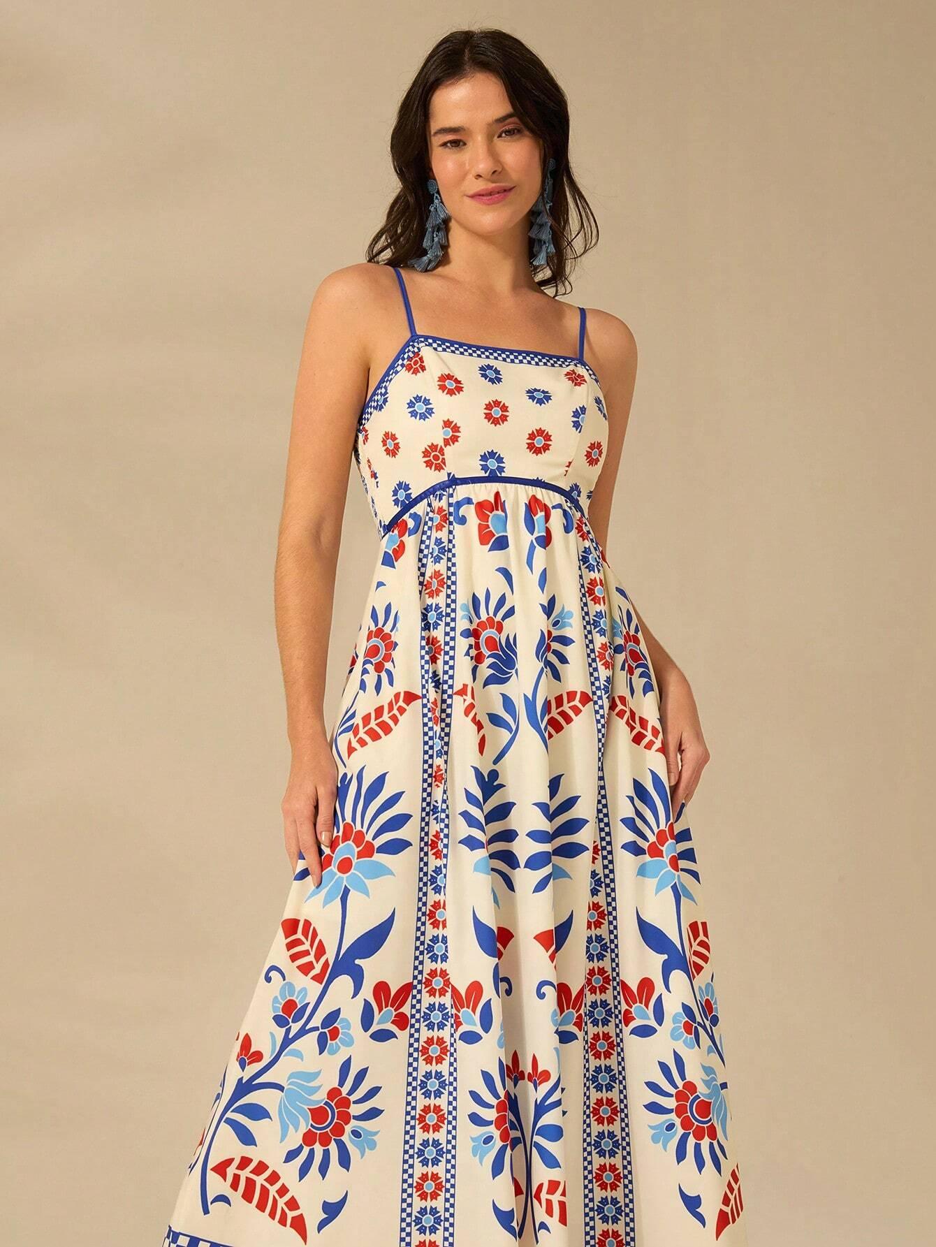 Nancy | Robe Longue Imprimée Bretelles Fines