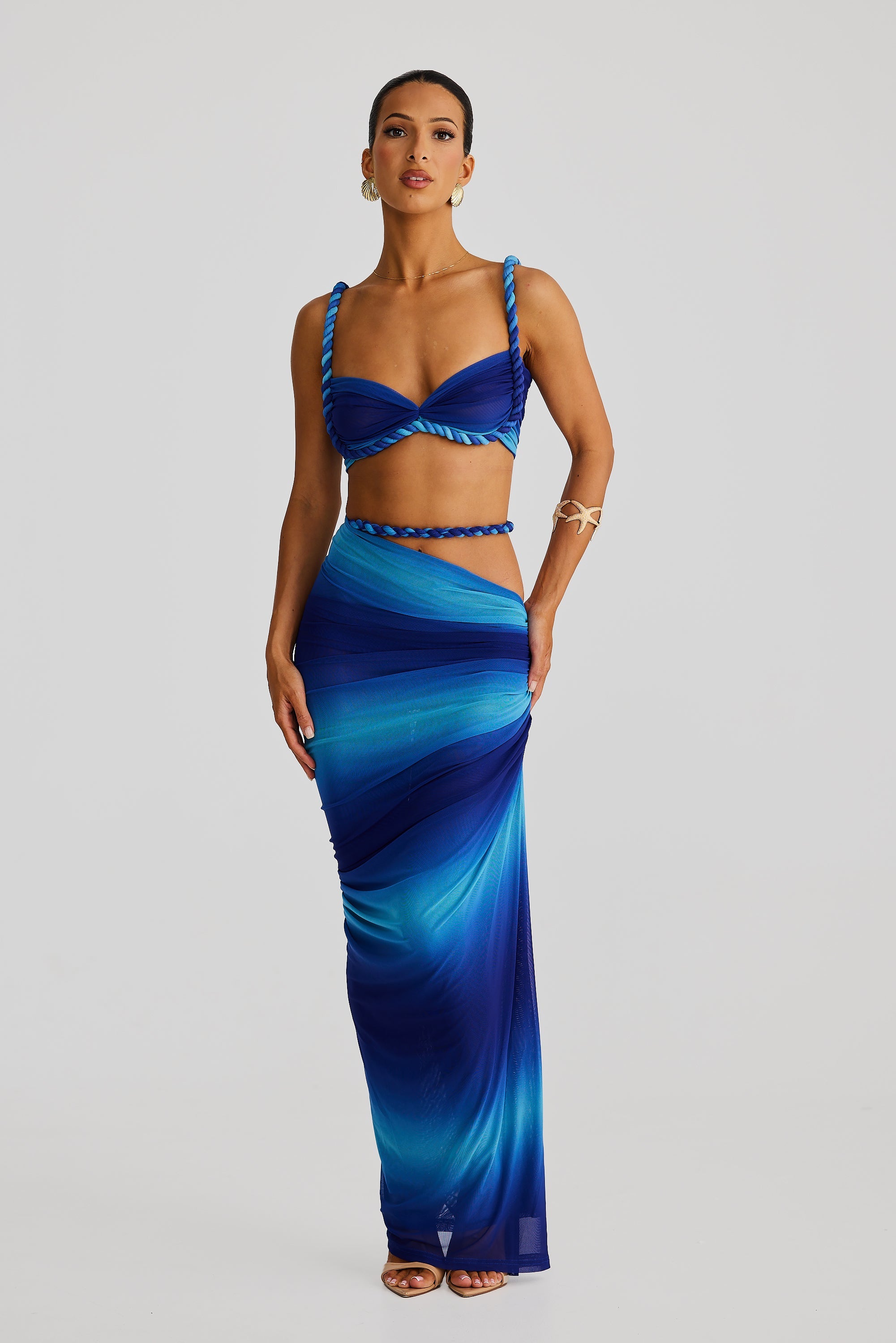 JADE | JUPE MAXI FRONCÉE À DÉCOUPES