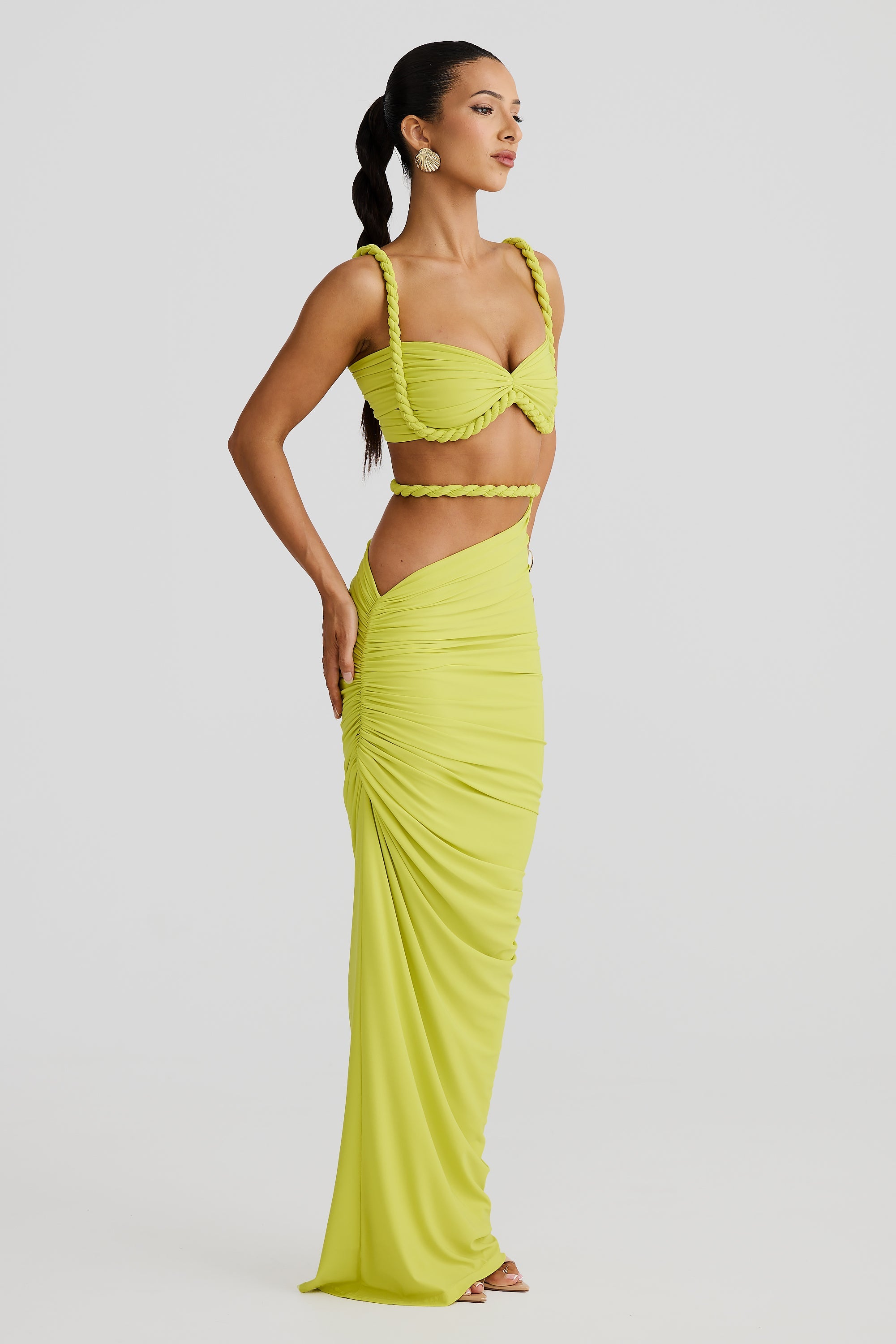 JADE | JUPE MAXI FRONCÉE À DÉCOUPES