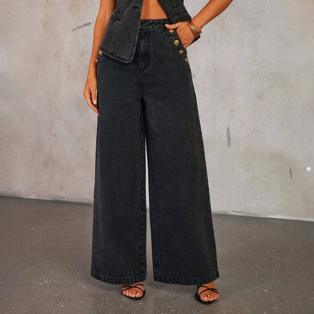 Keira | Ensemble Gilet en Jean et Pantalon Large