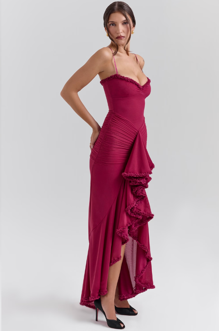 Leah | Robe Longue Fendue à Volants