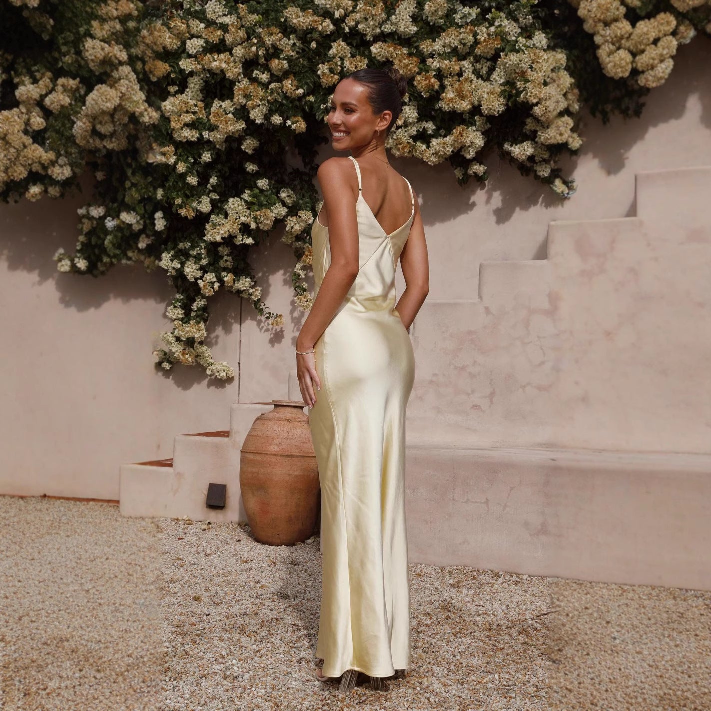 Aicelle | Robe Longue Satinée à Bretelles