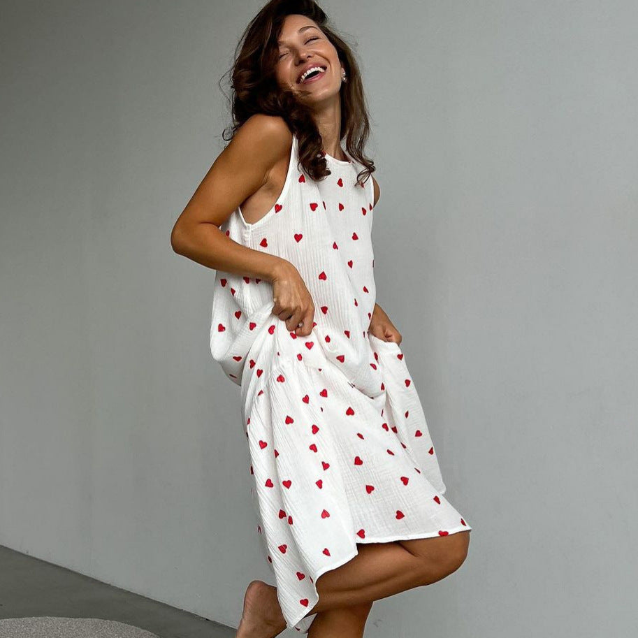 Kyana | Robe Longue Ample Imprimé Cœur