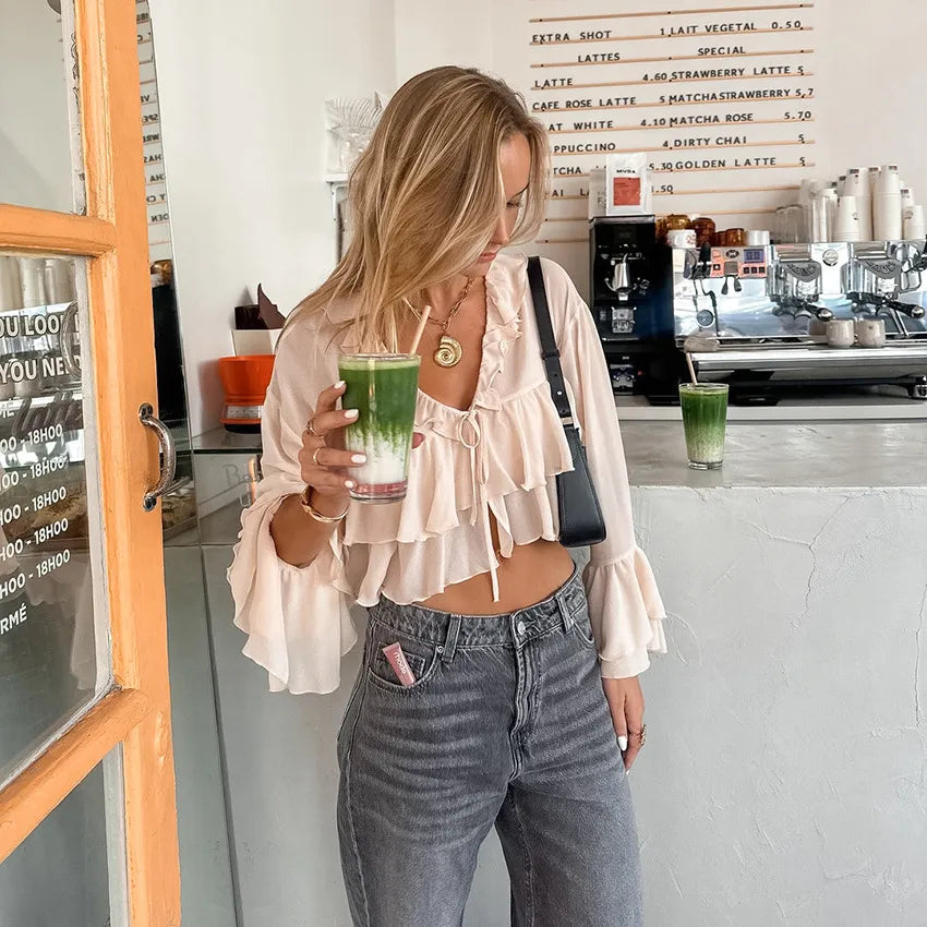Nina | Chemisier Chiffon à Lacets et Volants