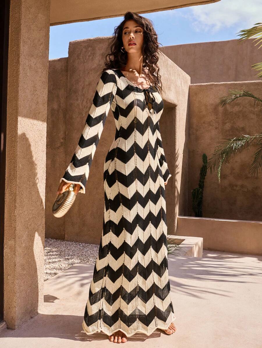 Tina | Robe Longue à Lacets Côtelée
