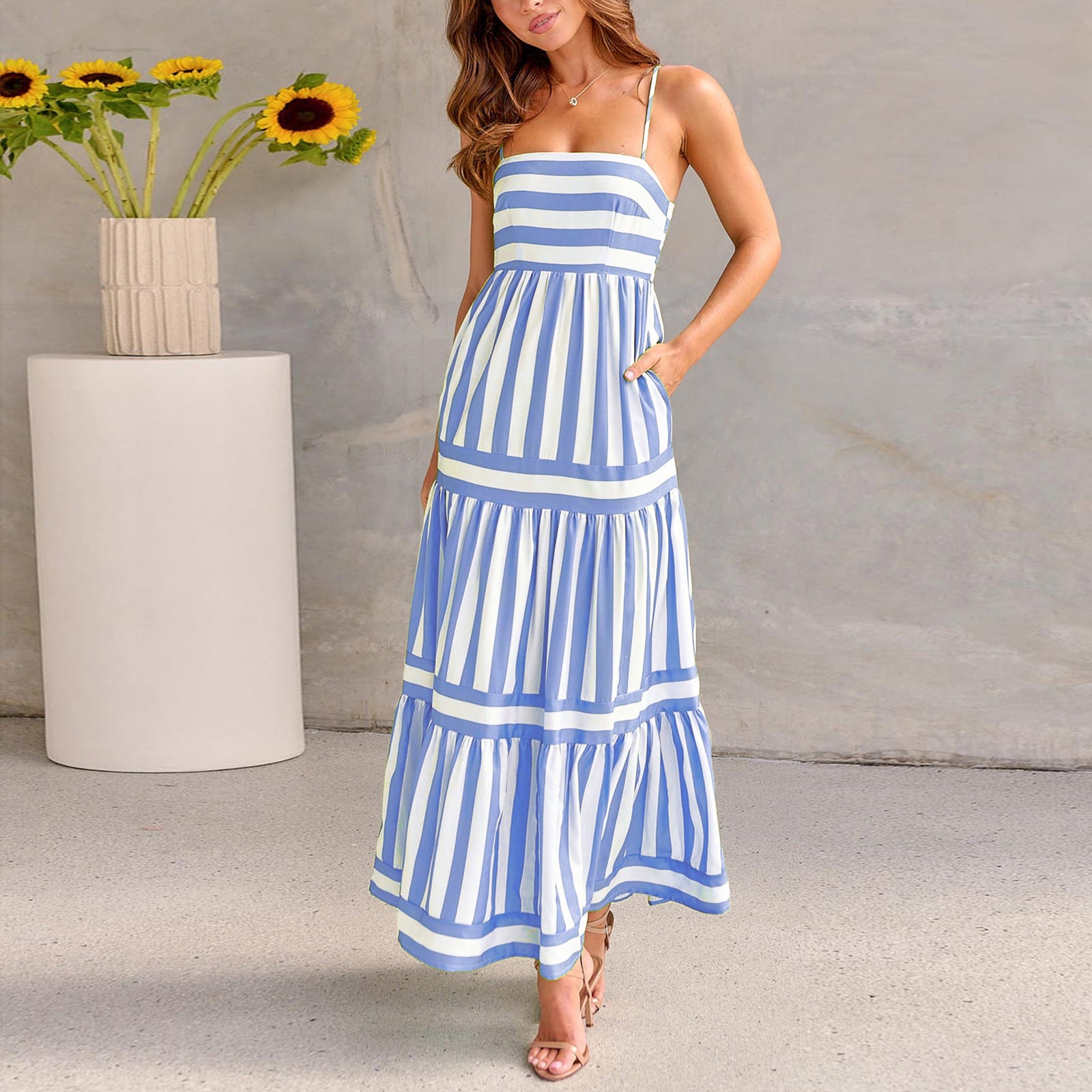 Fara | Robe Longue Dos Nu à Rayures
