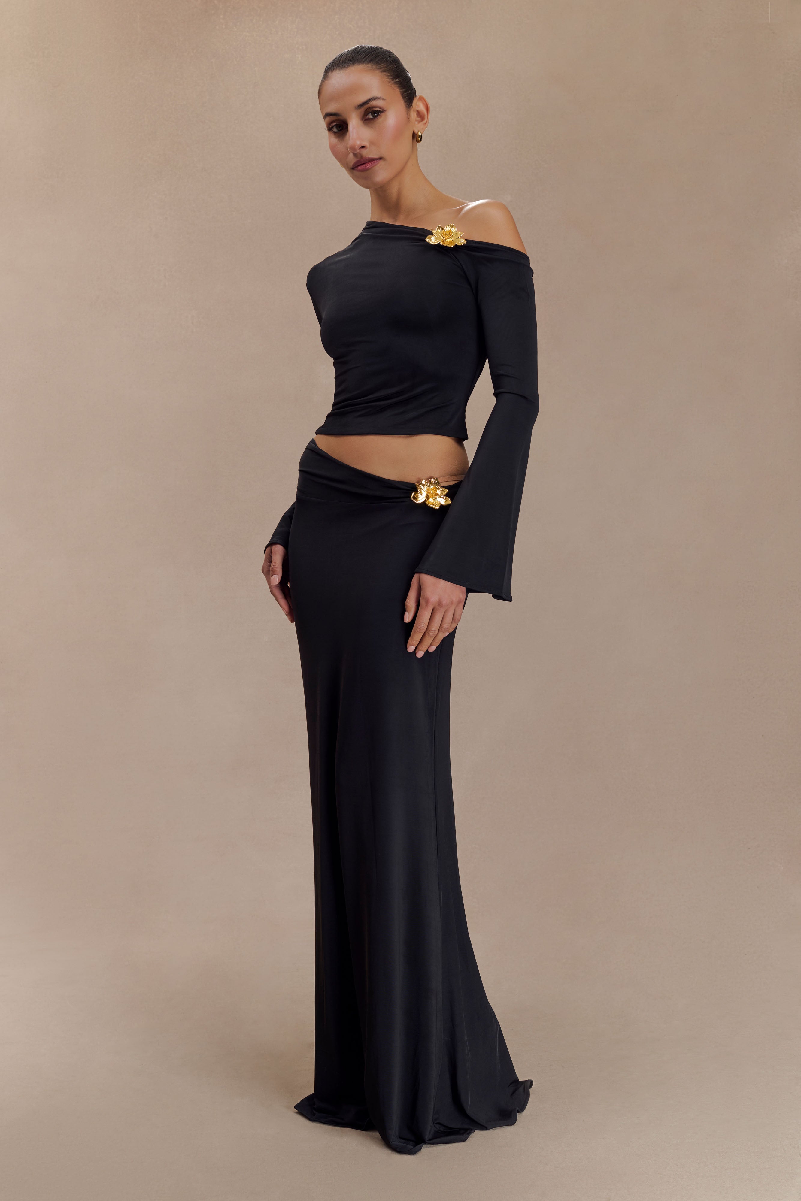 Wilma | Ensemble Jupe Longue Taille Haute et Top Manches Longues Évasées
