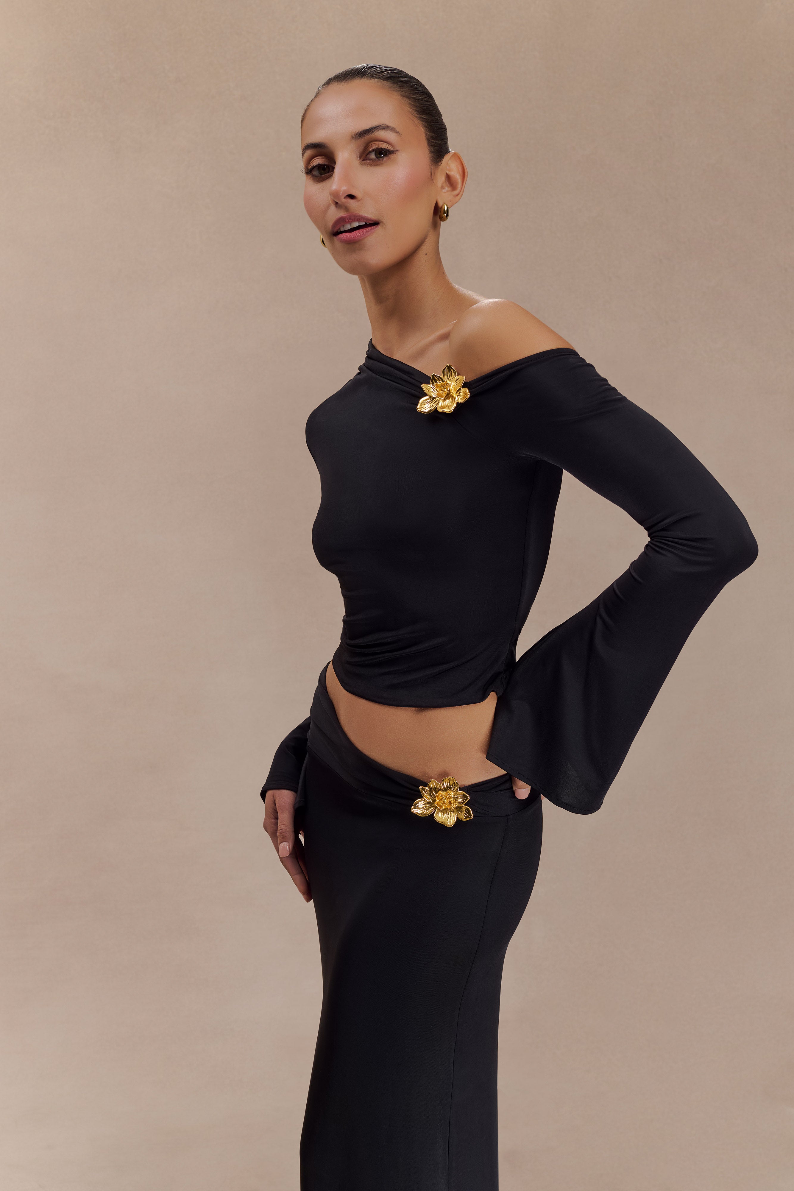 Wilma | Ensemble Jupe Longue Taille Haute et Top Manches Longues Évasées