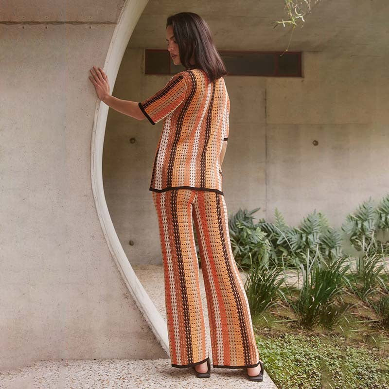 Melody | Pantalon Large en Maille Rayée