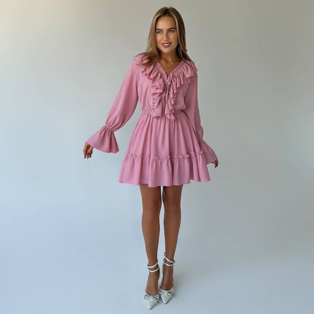 Julie | Robe Courte à Volants et Manches Bouffantes