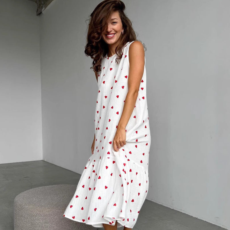 Kyana | Robe Longue Ample Imprimé Cœur