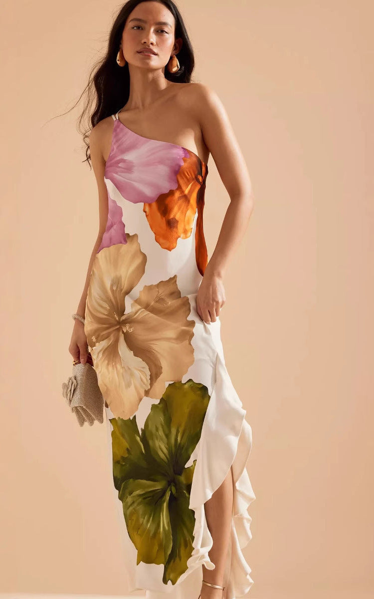 Selena | Robe Longue Asymétrique Fleurie