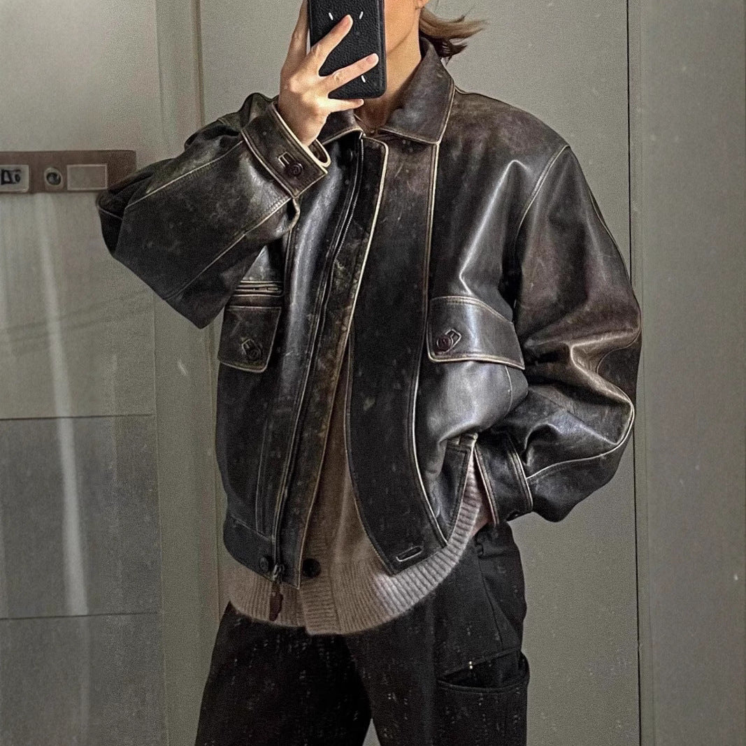 Kayna| Veste Vintage En Cuir Vieilli