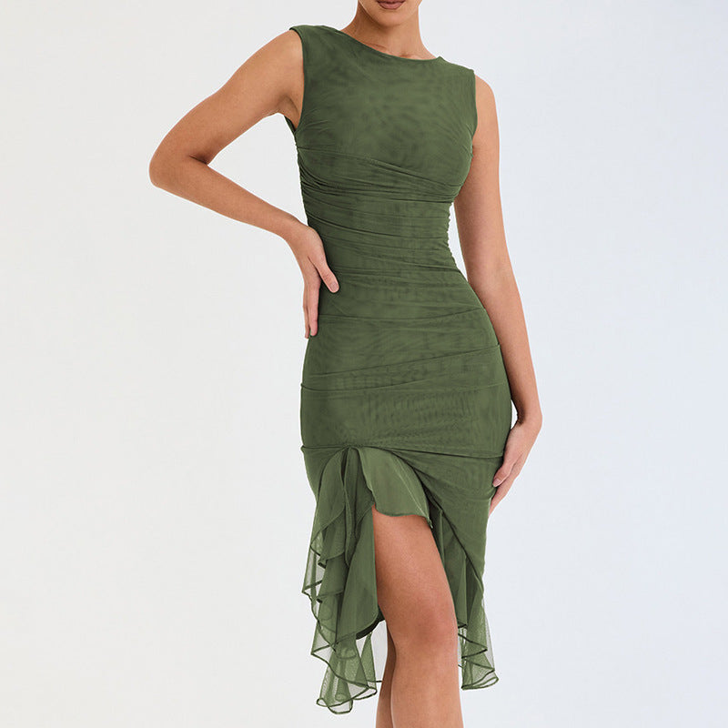 Nelia | Robe Mi-Longue Fendue Volantée