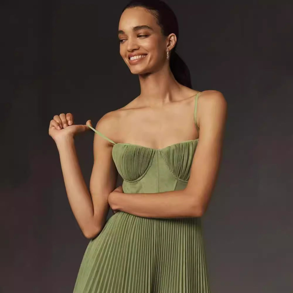 Lorna | Robe Midi Bustier Plissée
