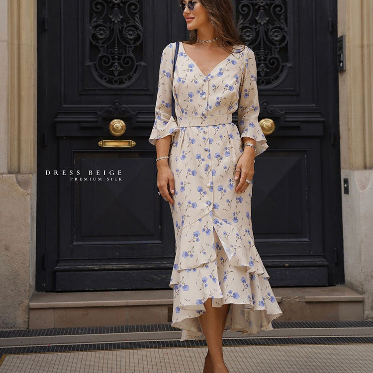 May | Robe Longue Portefeuille Fleurie