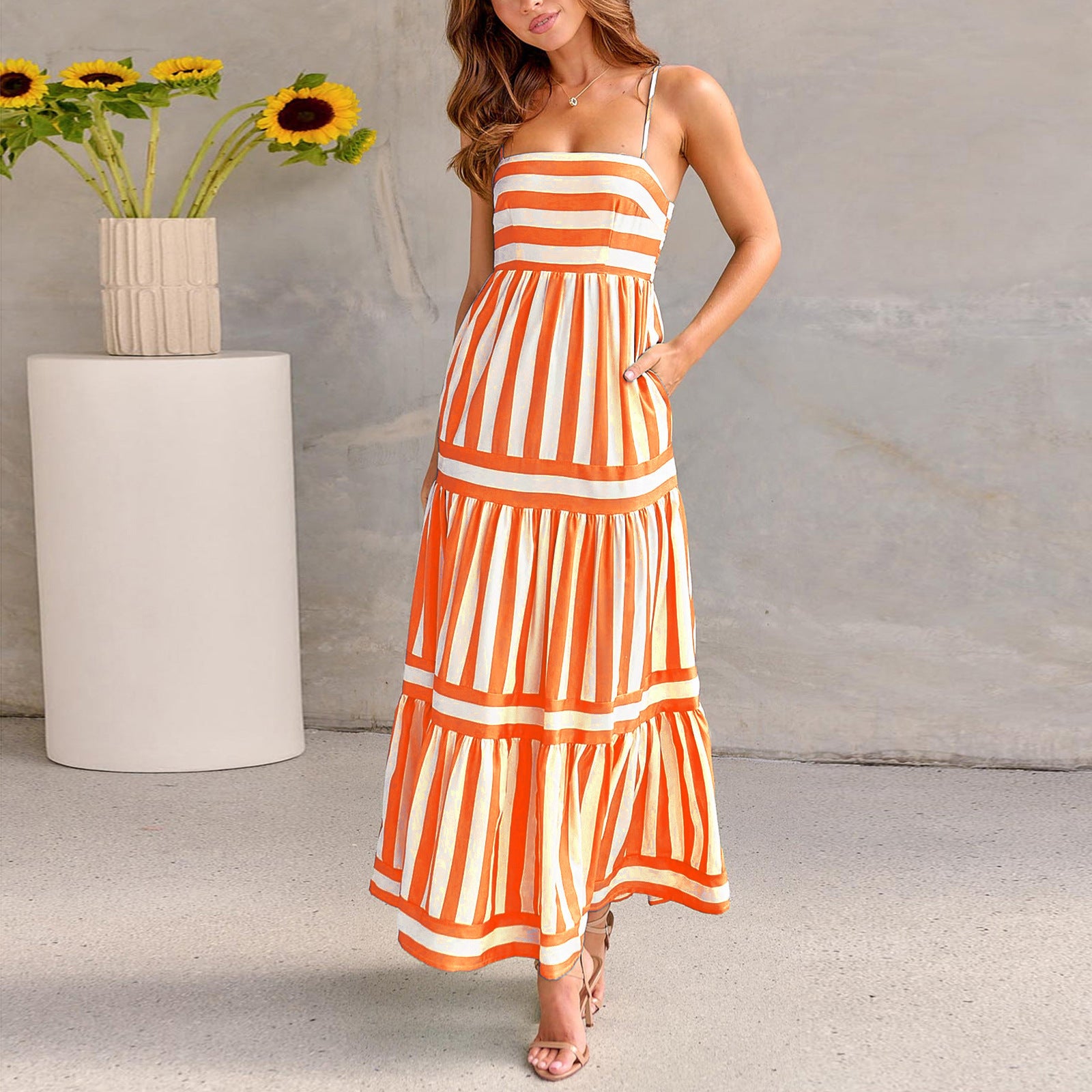Fara | Robe Longue Dos Nu à Rayures