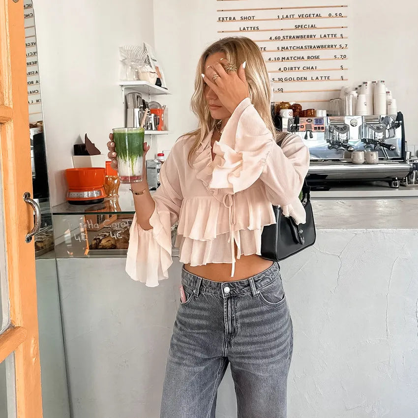 Nina | Chemisier Chiffon à Lacets et Volants