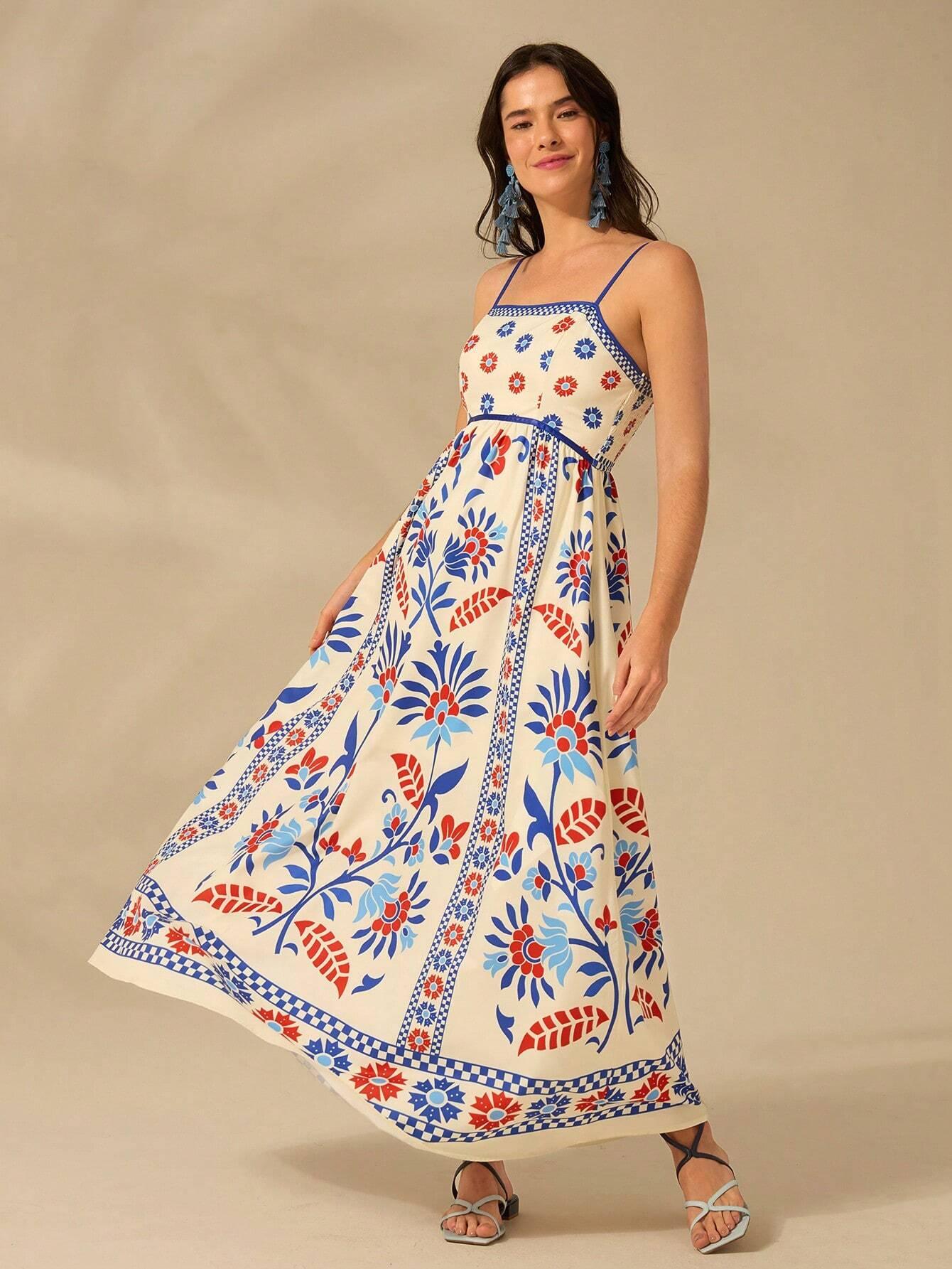 Nancy | Robe Longue Imprimée Bretelles Fines