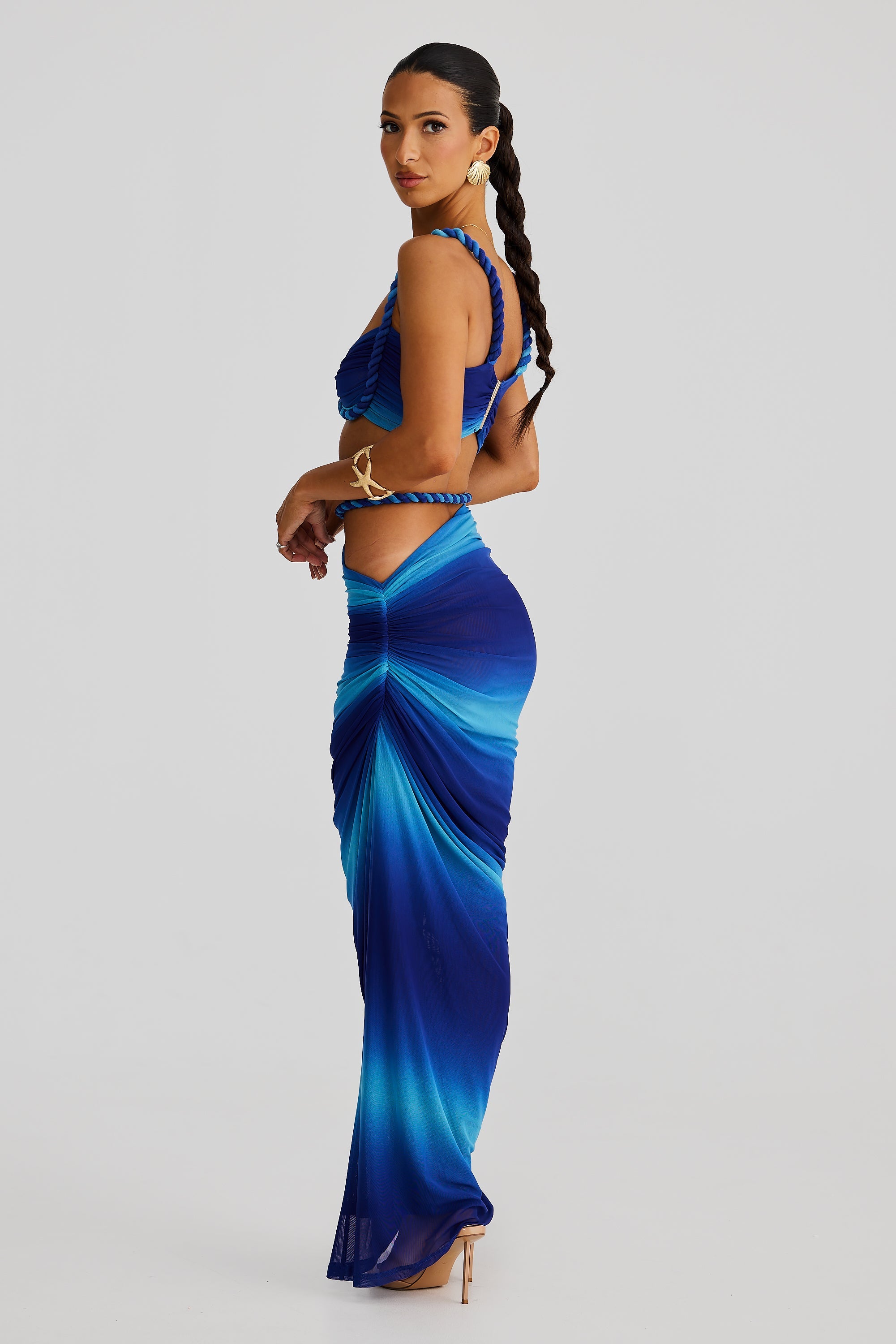 JADE | JUPE MAXI FRONCÉE À DÉCOUPES