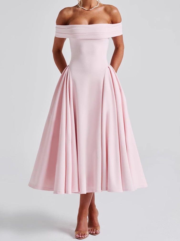 Cleane | Robe Épaules Dénudées Évasée Midi