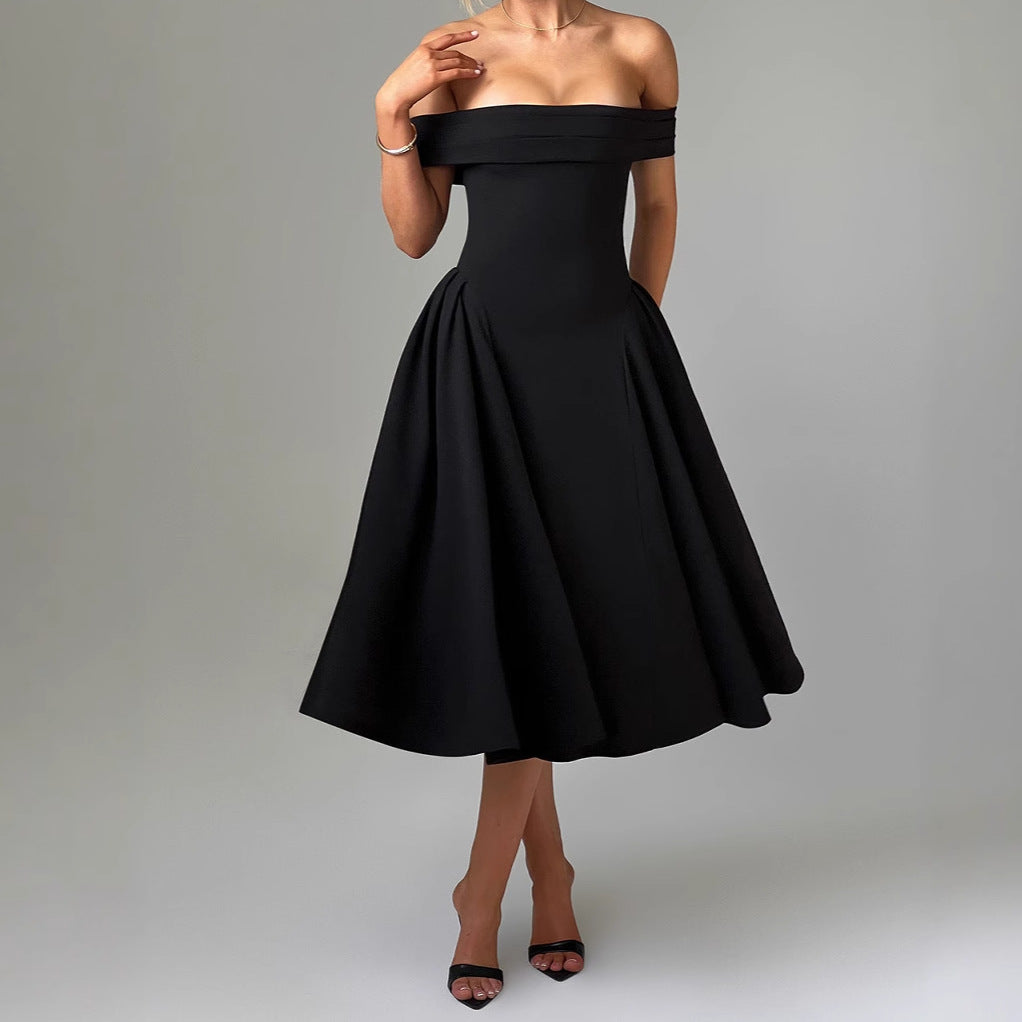 Cleane | Robe Épaules Dénudées Évasée Midi