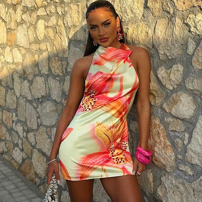 Selia | Robe Courte Dos Nu Imprimée