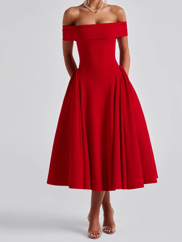 Cleane | Robe Épaules Dénudées Évasée Midi