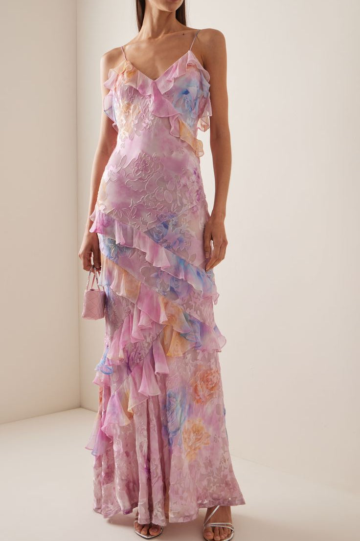Nora | Robe Longue à Volants et Col en V