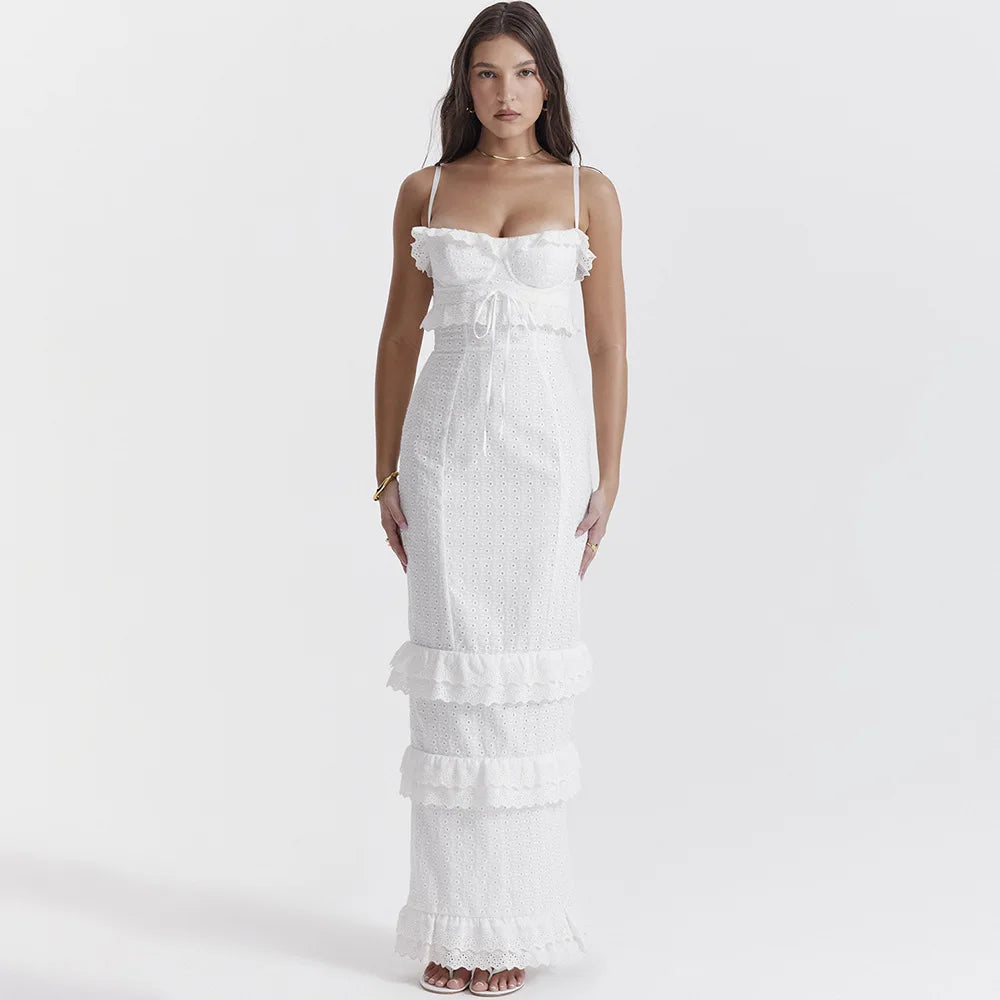 Sora | Robe Longue Brodée Bretelles Fines