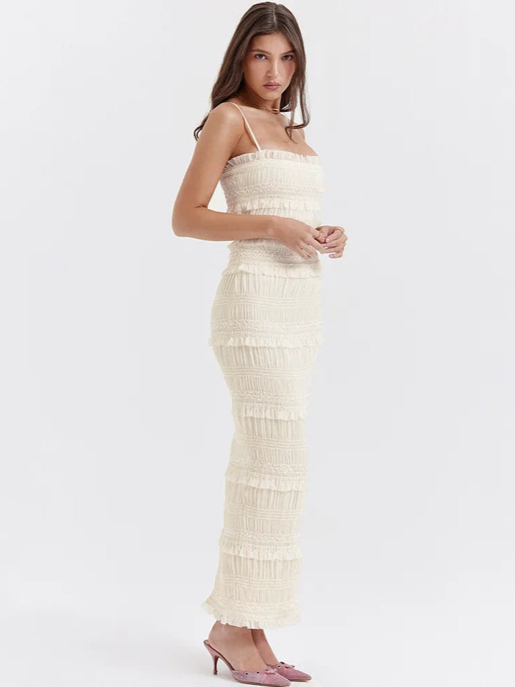 Sarah | Robe Longue Texturée Volants Élégants