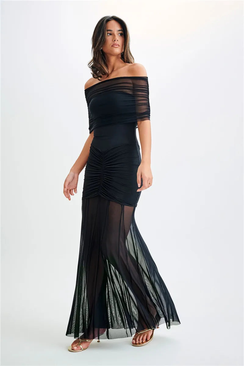 Sienna | Robe Longue Épaules Dénudées en Tulle