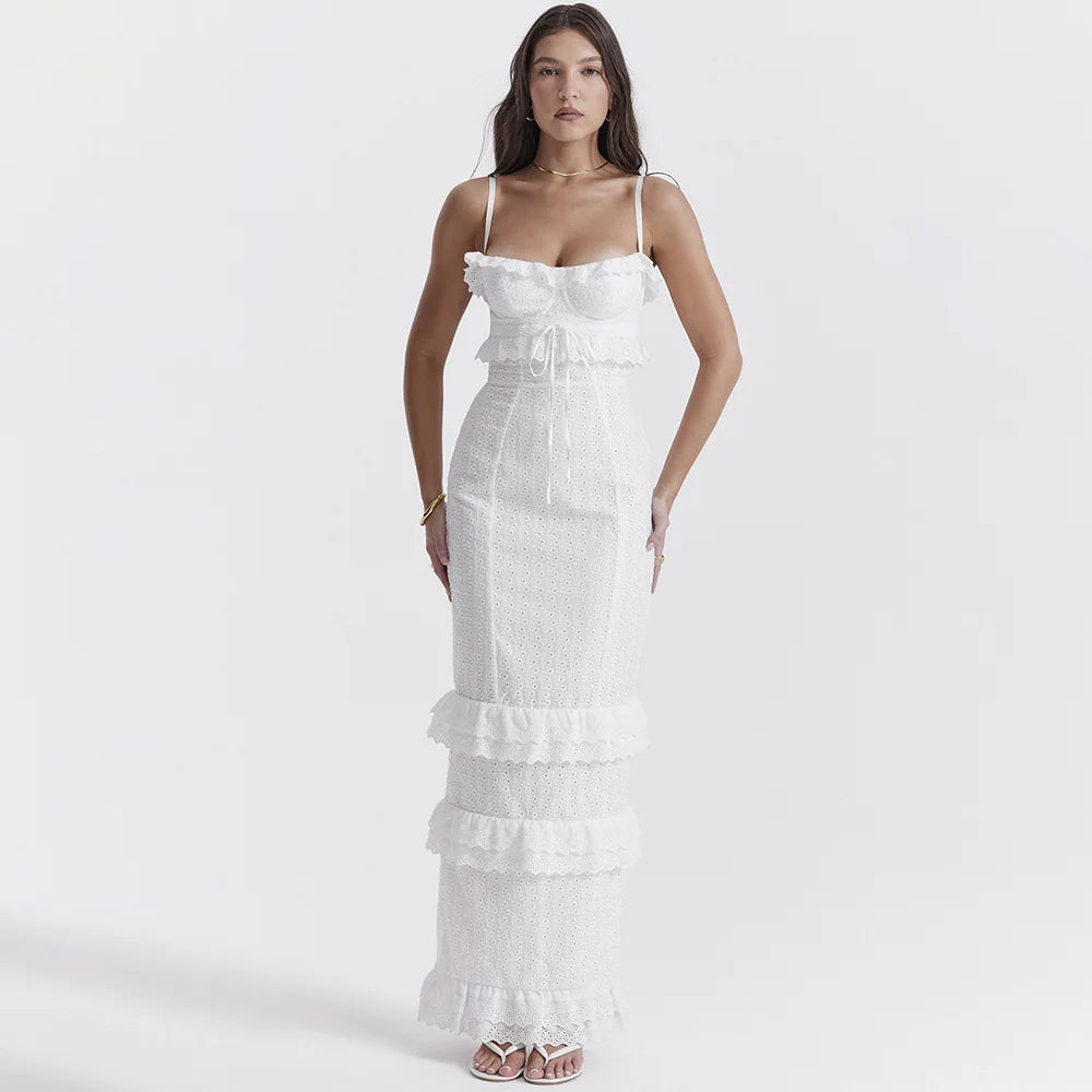 Sora | Robe Longue Brodée Bretelles Fines