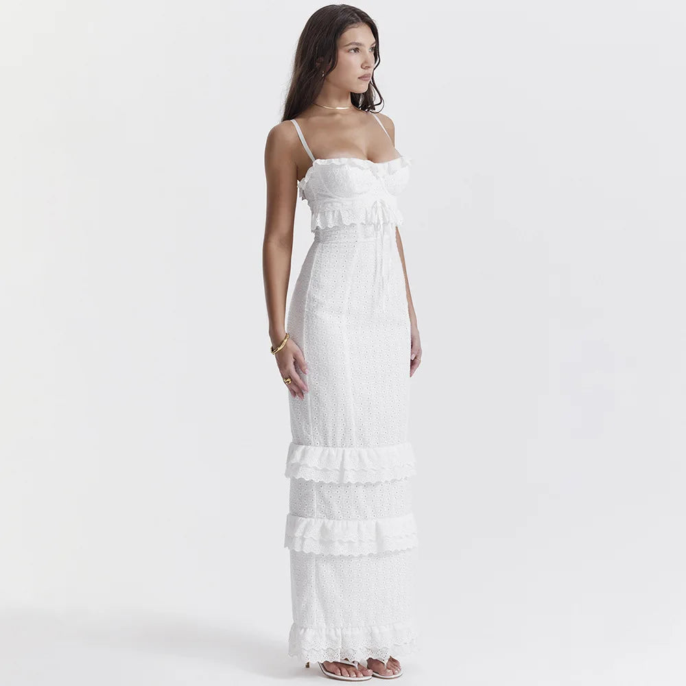 Sora | Robe Longue Brodée Bretelles Fines