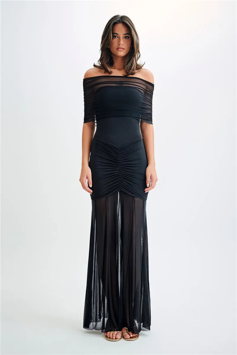 Sienna | Robe Longue Épaules Dénudées en Tulle