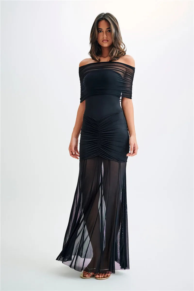Sienna | Robe Longue Épaules Dénudées en Tulle
