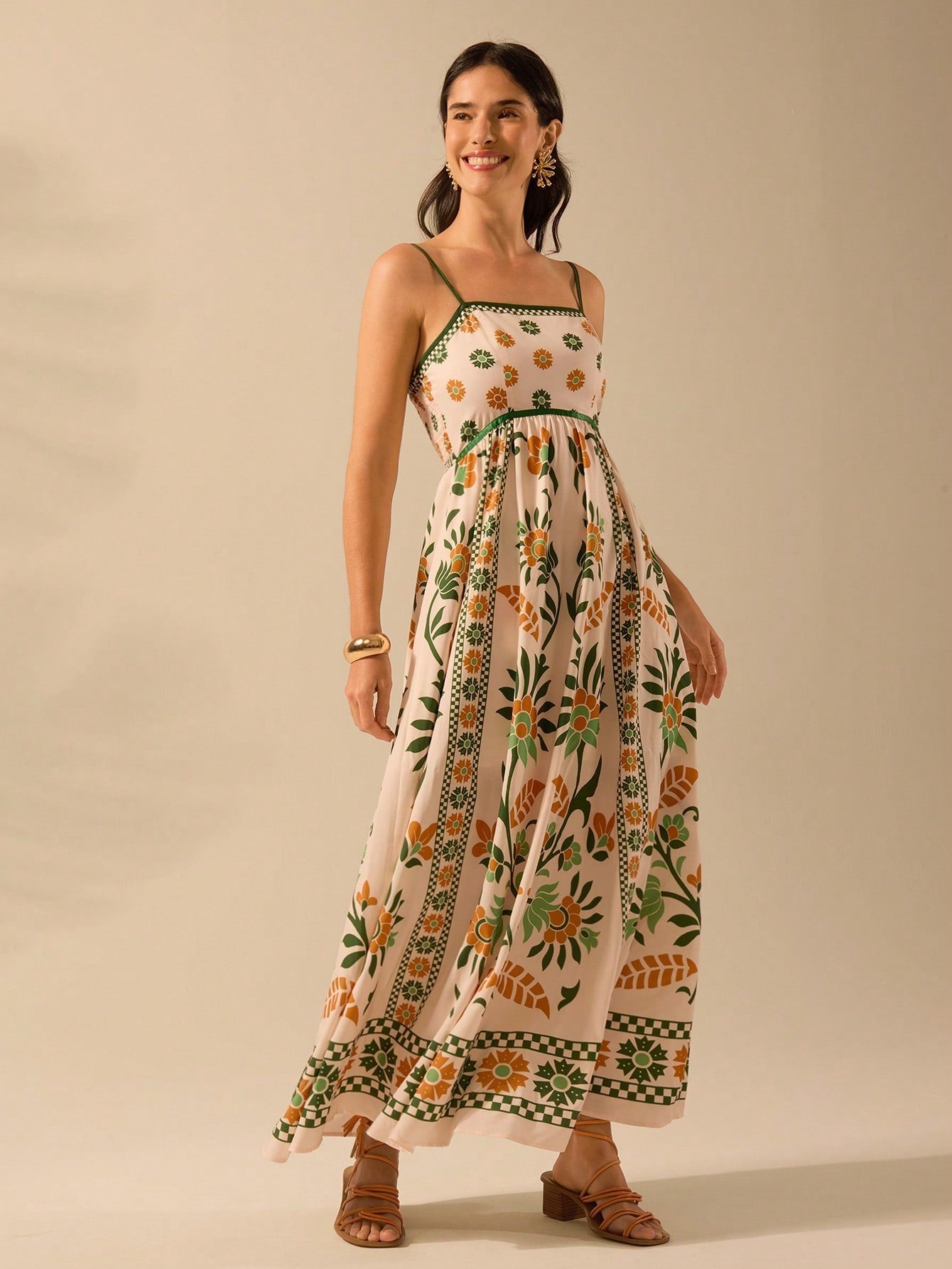 Nancy | Robe Longue Imprimée Bretelles Fines