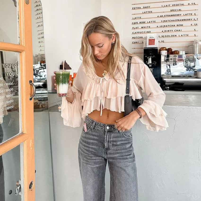 Nina | Chemisier Chiffon à Lacets et Volants