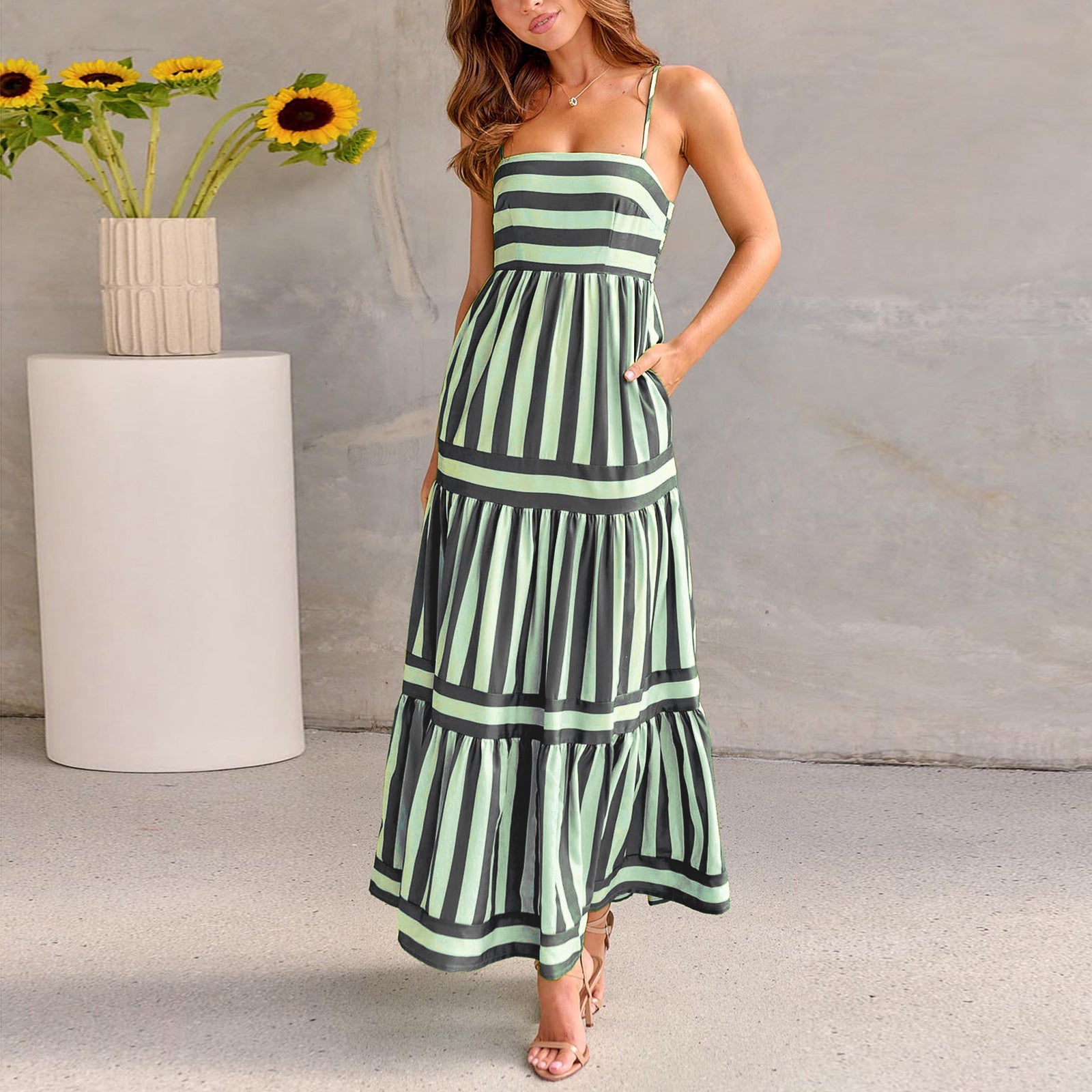 Fara | Robe Longue Dos Nu à Rayures