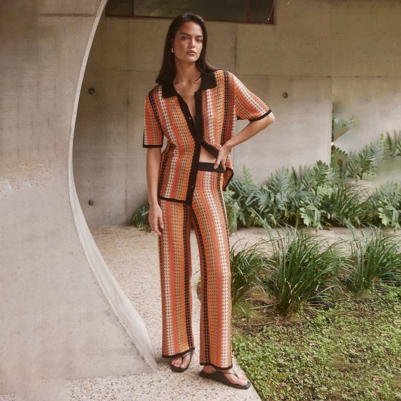 Melody | Pantalon Large en Maille Rayée
