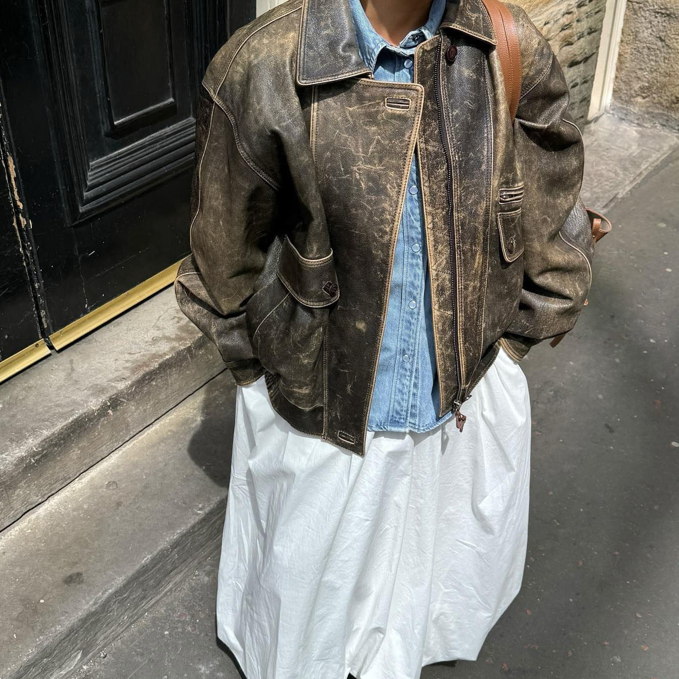 Kayna| Veste Vintage En Cuir Vieilli