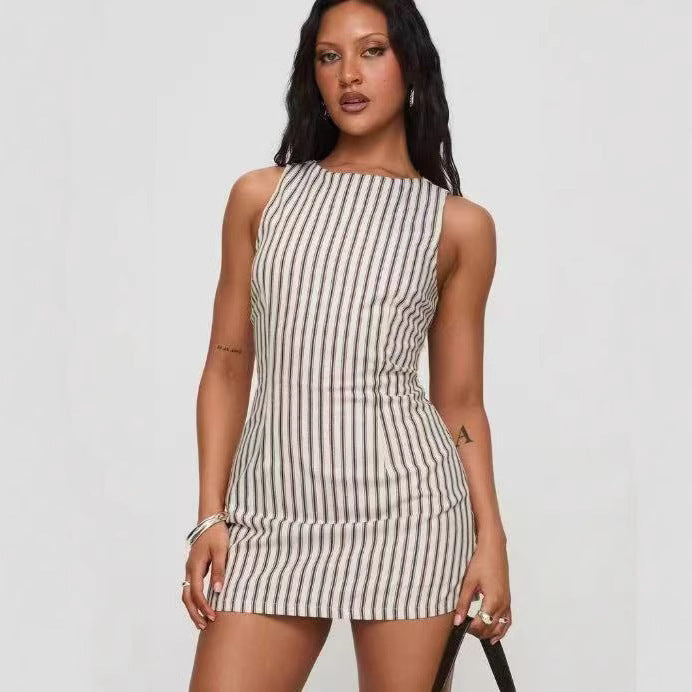 Silya | Robe Courte Sans Manches Rayée