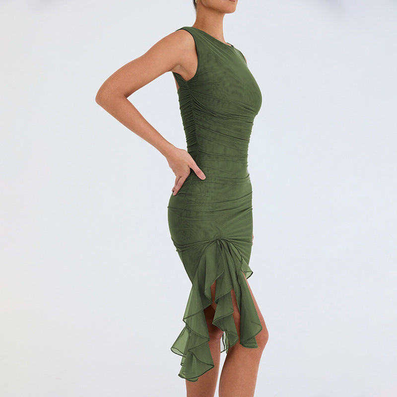 Nelia | Robe Mi-Longue Fendue Volantée