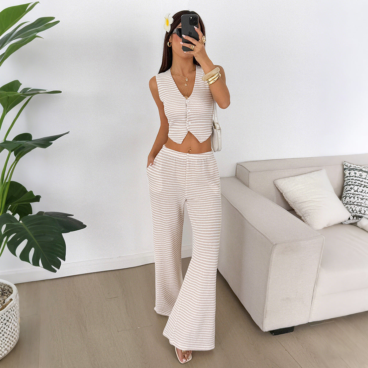 Wyra | Ensemble Gilet Boutonné & Pantalon Évasé